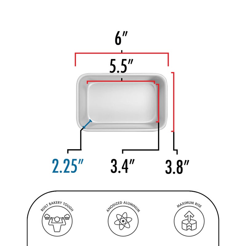 Fat Daddio's BP-5640 Anodized Aluminum Bread Loaf Pan, 5.5 x 3.125 x 2.375 Inch - Image 2